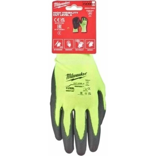 Перчатки Milwaukee HI-VIS CUT LEVEL с уровнем сопротивления к порезам.