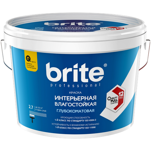 Краска акриловая brite Краска Brite® Professional интерьерная влагостойкая глубокоматовая глубокоматовая белый 2.7 л 4 кг краска акриловая krafor интерьерная глубокоматовая глубокоматовая белый 14 кг