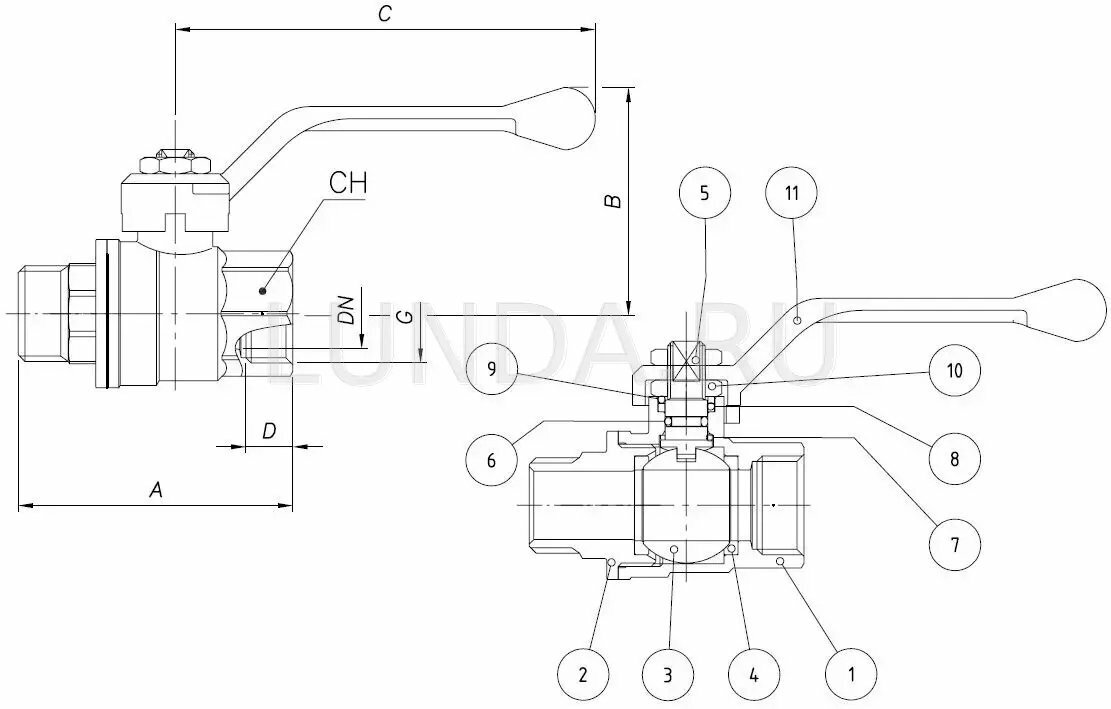 Кран шаровой BUGATTI Oregon (ручка-рычаг алюминий) внут-нар резьба 3/4" Valvosanitaria Bugatti - фото №20