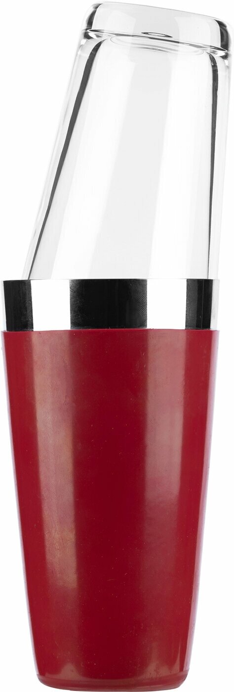 Шейкер со стаканом ILSA Бостон 500мл, 93х93х295мм, нерж. сталь, винил, красный-прозрачный