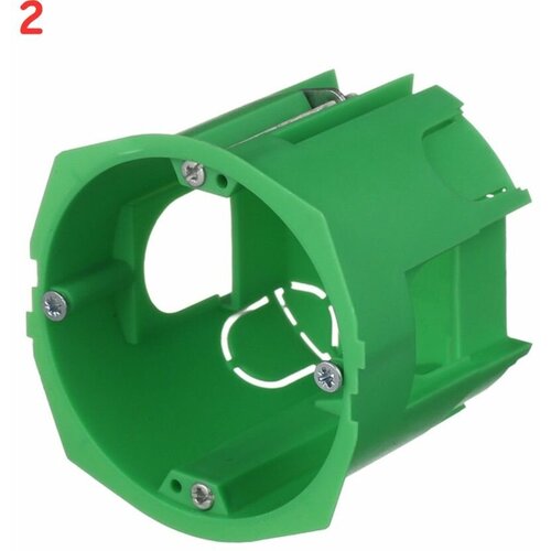 Подрозетник для гипсокартона d68х60 мм 6 вводов зеленый IP30 с металлическими лапками (2 шт.)