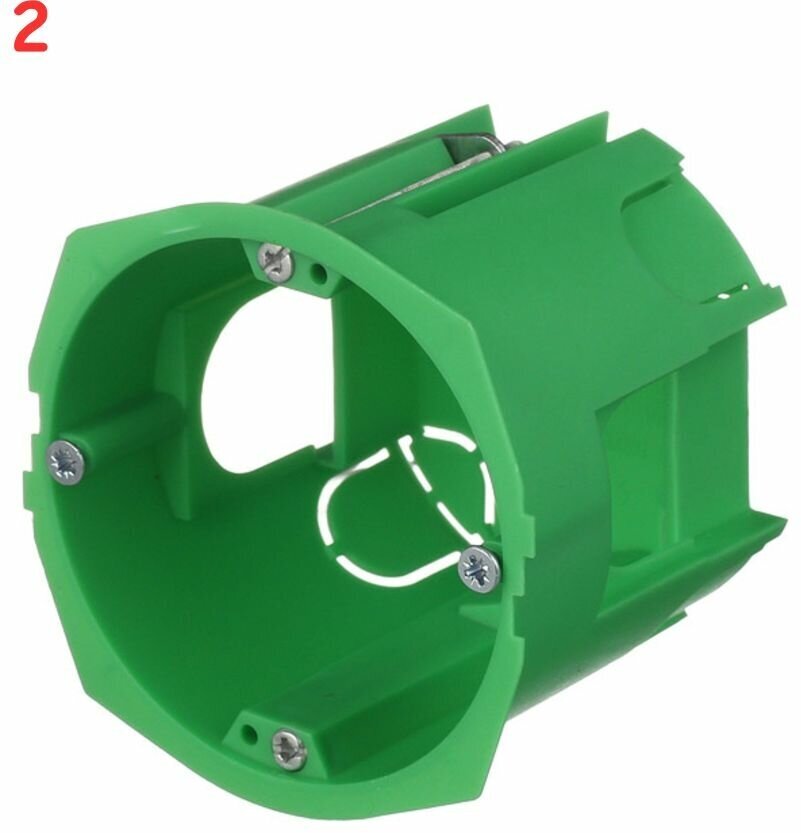 Подрозетник для гипсокартона d68х60 мм 6 вводов зеленый IP30 с металлическими лапками (2 шт.)