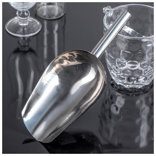 Совок из нержавеющей стали для льда и сыпучих продуктов 271255 см цвет хромированный 771₽