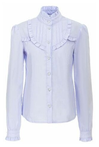 Блузка с кокеткой, воротником-стойкой и рюшами, голубая, SSFSG-829-23008-303, Silver Spoon, школьная форма, детская блузка для девочек, размер 134 голубой