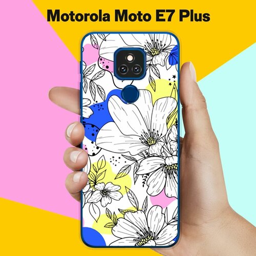 Силиконовый чехол на Motorola Moto E7 Plus Белые цветы / для Моторола Мото Е7 Плюс силиконовый чехол на motorola moto e7 plus хомяки для моторола мото е7 плюс