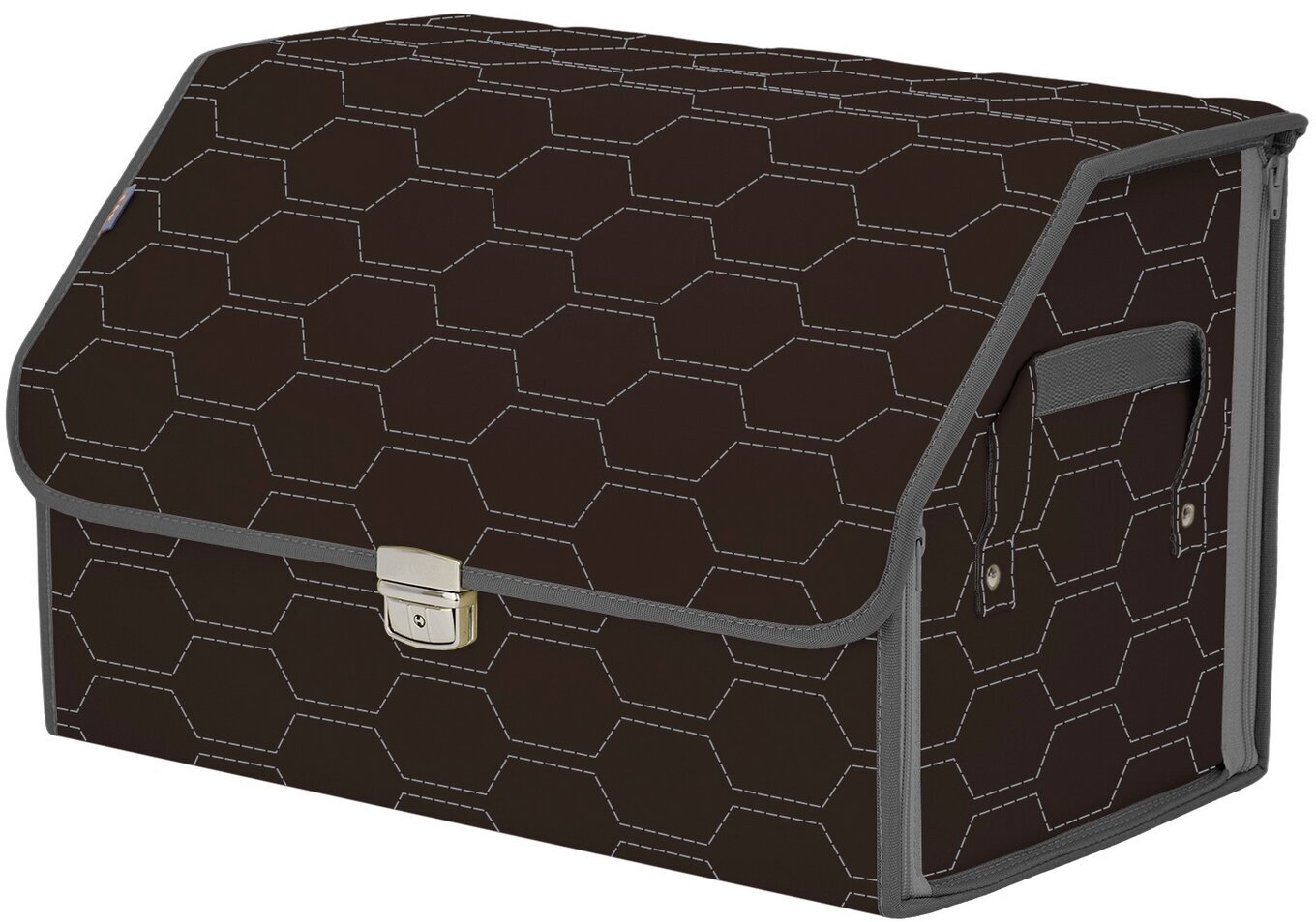 Органайзер-саквояж в багажник "Союз Премиум" (размер L). Цвет: коричневый с серой прострочкой Соты.
