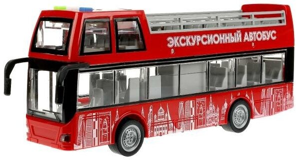 Автобус Технопарк Экскурсионный двухэтажный, пластиковый, инерционный, свет, звук WY916А-R-RЕD