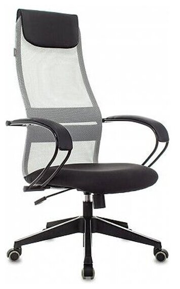 Кресло руководителя Бюрократ CH-607 светло-серый TW-02 сиденье черный сетка/ткань с подголов. кресто