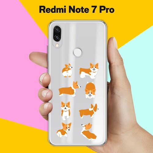 Силиконовый чехол 8 Корги на Xiaomi Redmi Note 7 Pro силиконовый чехол корги в очках на xiaomi redmi note 8 pro