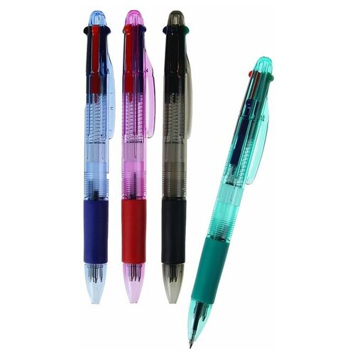 Ручка шариковая, автоматическая, 4-х цветная, микс