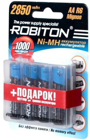 Аккумулятор Robiton LR6 AA 2850 mAh (уп 4 шт) + футляр