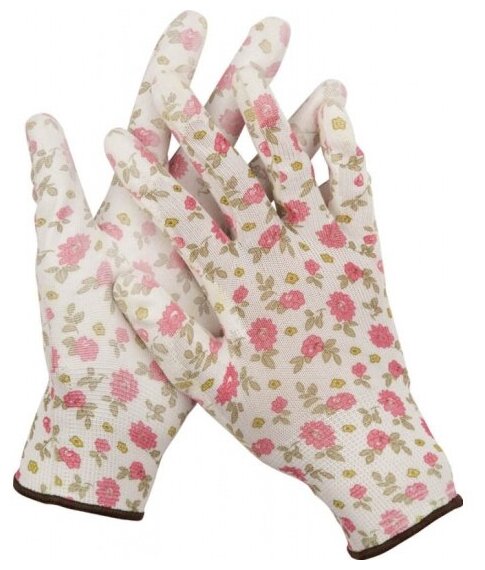 Перчатки Grinda садовые 13 класс вязки бело-розовые размер L 11291-L