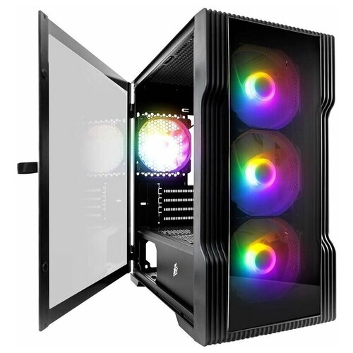 Корпус 1STPLAYER TRILOBITE T3-G Black / mATX, TG / 4x 120mm LED fans inc. / T3-G-BK-4F1 корпус 1stplayer trilobite t3 g black matx tg 4x 120mm led fans inc t3 g bk 4f1