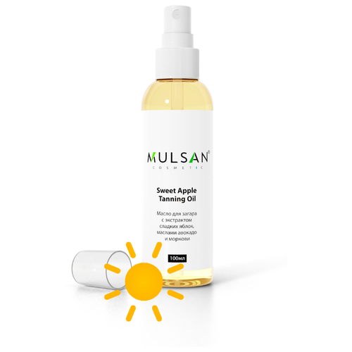фото Mulsan масло для загара с экстрактом сладких яблок, маслами авокадо и моркови 100 мл