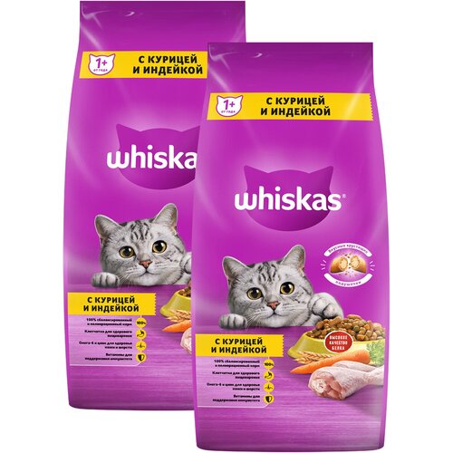 WHISKAS аппетитное ассорти для взрослых кошек с курицей и индейкой с нежным паштетом (5 + 5 кг)