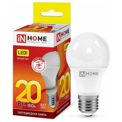 Лампа светодиодная LED-A60-VC 20Вт 230В E27 3000К 1800лм IN HOME 4690612020297 (80шт.в упак.)