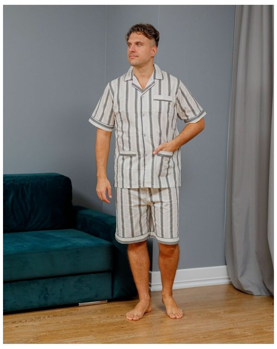Пижама мужская с шортами и рубашкой на пуговицах хлопок - фотография № 6