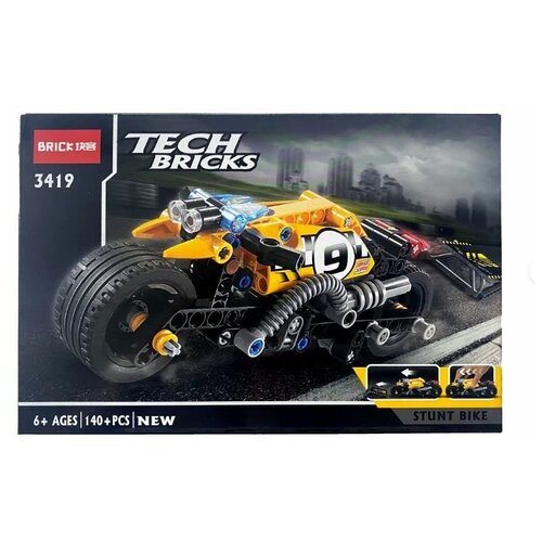 Детский конструктор 6+. Гоночная машинка STUNT BIKE с инерционным механизмом - 140 деталей