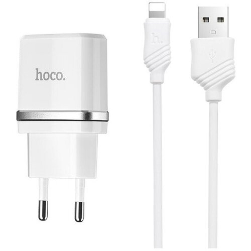 Сетевое зарядное устройство USB Hoco C12 (2 порта/2A) + кабель Lightning белый сетевое зарядное устройство usb hoco c12 2 порта 2a кабель microusb белый