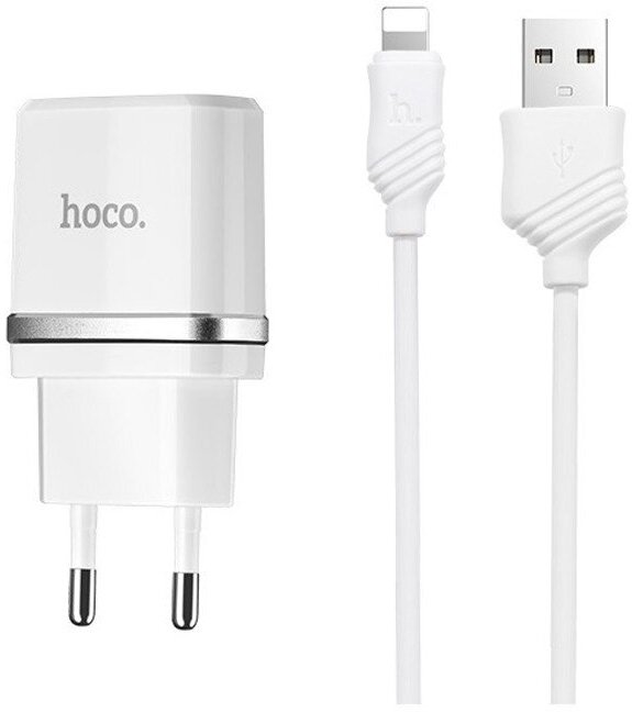 Сетевое зарядное устройство USB Hoco C12 (2 порта/2A) + кабель Lightning белый