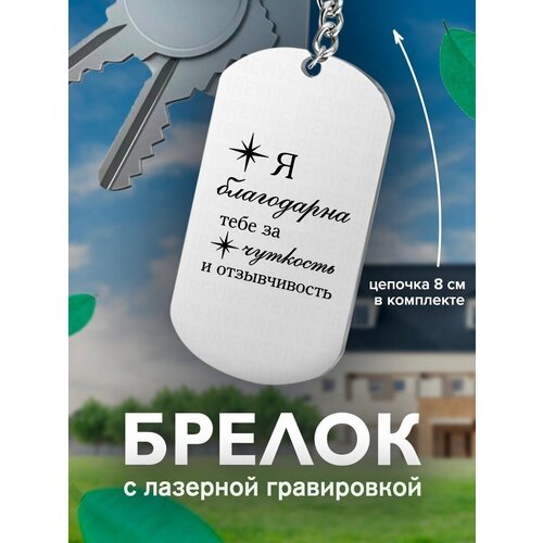 Брелок, серый брелок с гравировкой я благодарна тебе за чуткость сердце