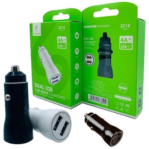 Автомобильное зарядное устройство LIDER AUTO QUICK/ 2 USB-Type-A 5V/4.0A / Быстрая зарядка в прикуриватель 20 Вт / Черный