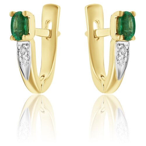 Серьги 1RBC, желтое золото, 585 проба, бриллиант, изумруд