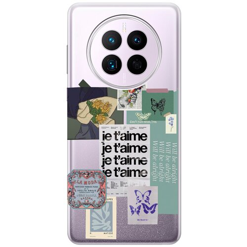 Силиконовый чехол с принтом Je Taime Stickers для Huawei Mate 50 / 50E / Хуавей Мейт 50 / 50Е силиконовый чехол с принтом antic stickers для huawei mate 50 50e хуавей мейт 50 50е