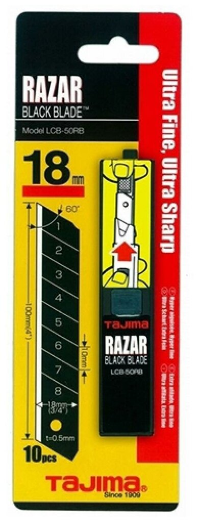 Лезвия для ножа TAJIMA RAZAR BLACK LCB-50RB 18мм обламывающиеся с покрытием (10шт)