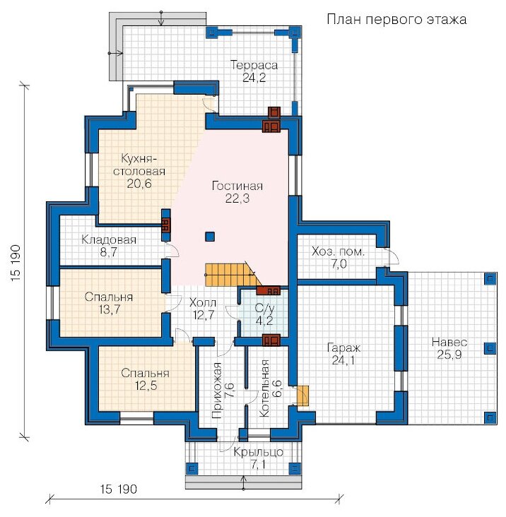 Проект кирпичного дома Catalog-Plans-46-04K1L (218,65кв.м, 15,97x15,97м, кирпич 380) - фотография № 2