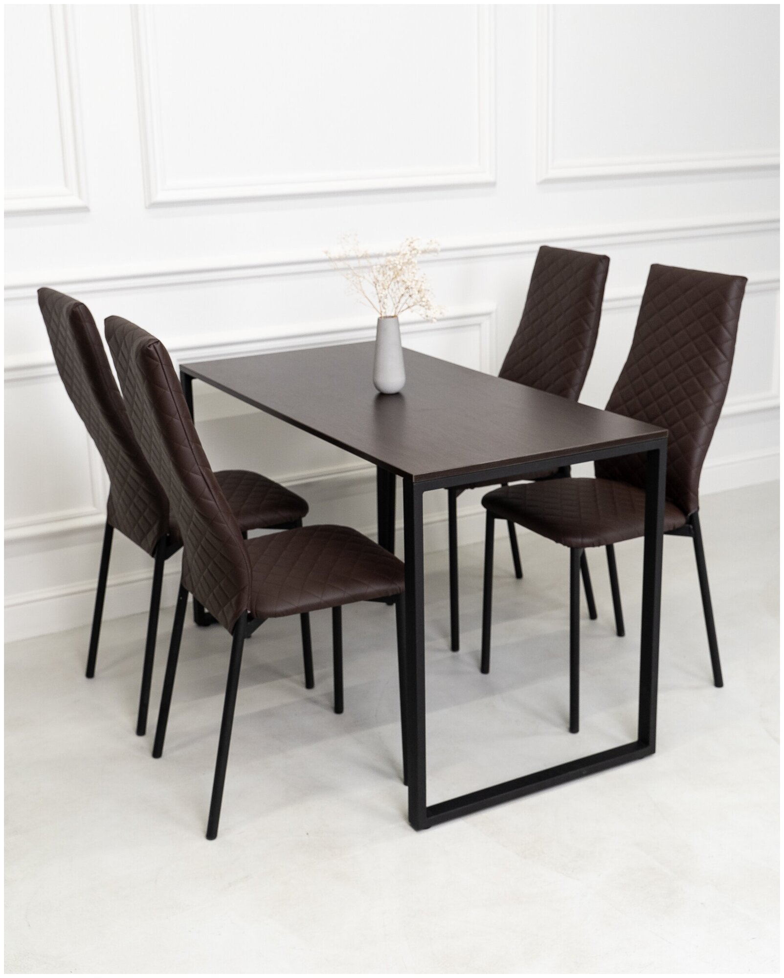 Обеденная группа Стол и 4 стула, стол «Венге» 120х60х75, стулья Коричневые искусственная кожа 4 шт.