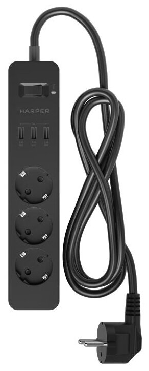 Сетевой фильтр (удлинитель) с USB зарядкой HARPER UCH-325, черный - фотография № 2
