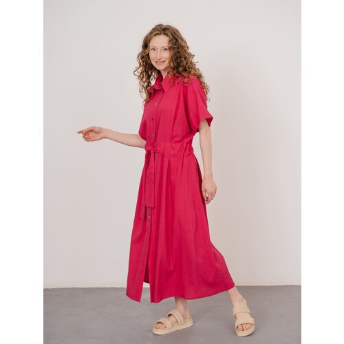 Платье женское летнее/лён, Модный дом Виктории Тишиной, Лили розовое, размер S (42-44)