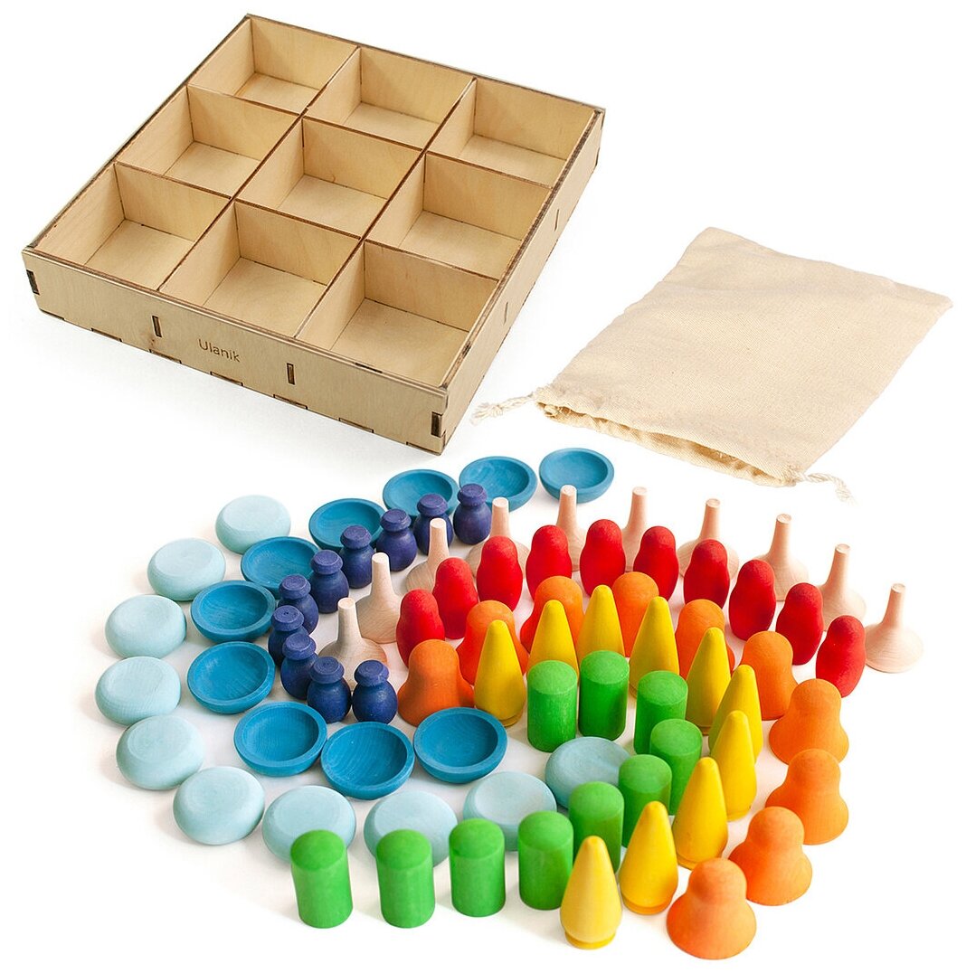 Сортер Радужные узоры/набор 80 шт/деревянная развивающая игрушка для детей Ulanik