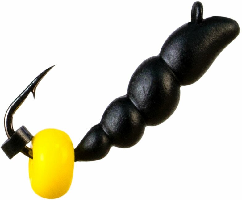 Мормышка безнасадочная (безмотылка) для летней и зимней рыбалки Личинка жужелицы "Левша-НН", 0,74 г, бисер жёлтый, крючок №12, чёрный / 3 шт.