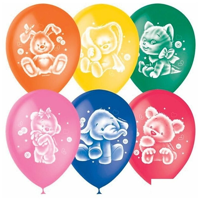 Воздушные шары Пати Бум "Плюшевые друзья", 50шт, 12" (30см), набор цветов, пастель+декор (4690296049249)