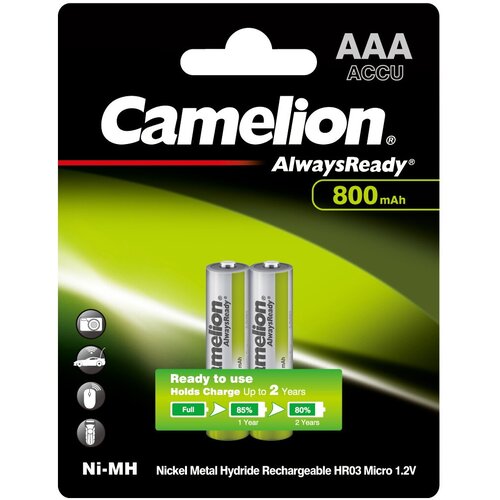 AAA- 800mAh Ni-Mh Always Ready BL-2 (, аккумулятор, 1.2В), CAMELION NH-AAA800ARBP2 (24 шт.)