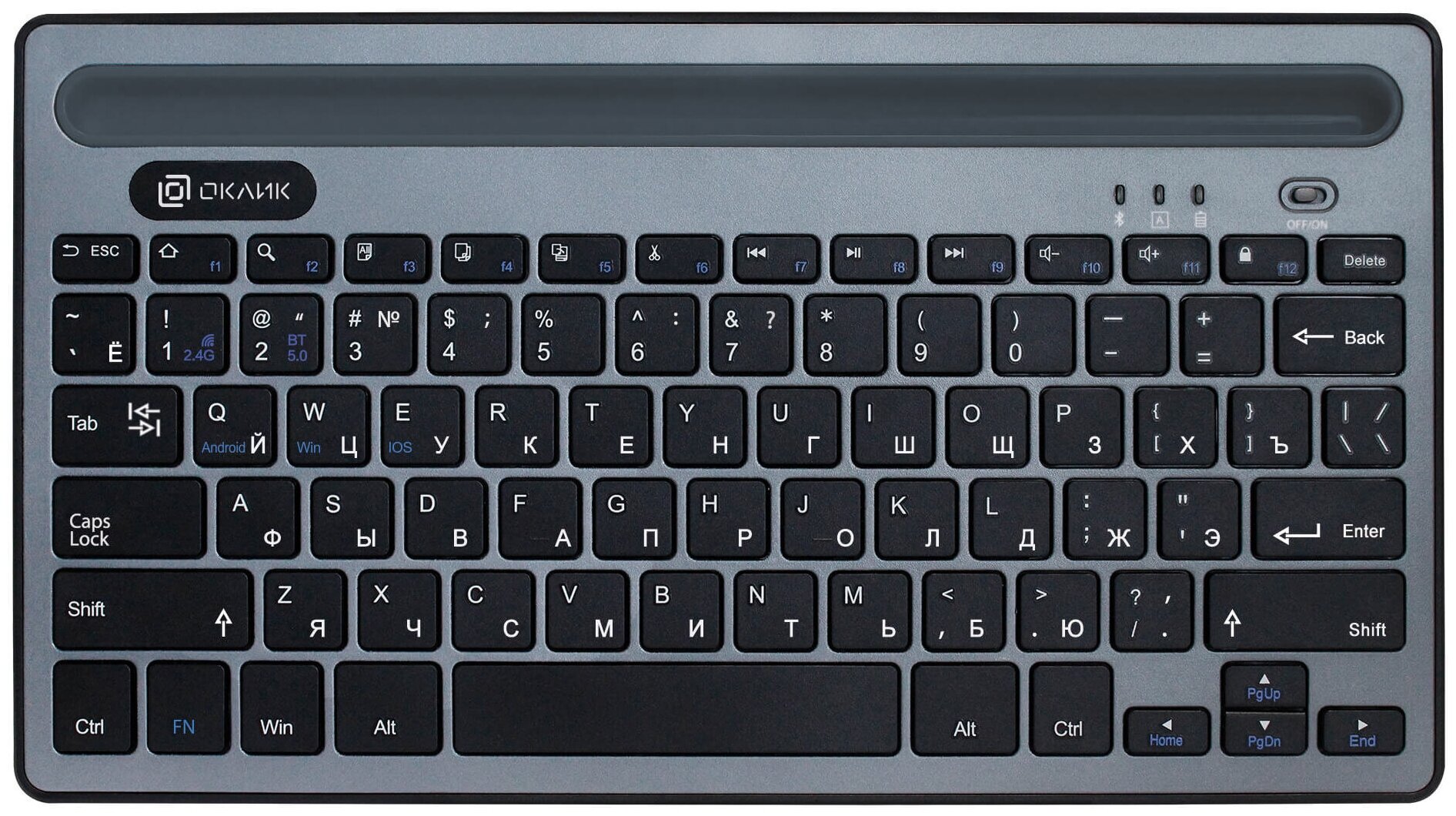 Клавиатура Oklick 845M, USB, Bluetooth/Радиоканал, серый + черный [1680661]