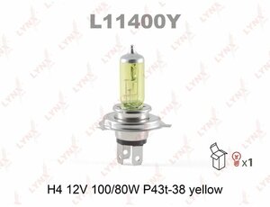 Лампа автомобильная 12V H4 100/80W P43t LYNXauto Yellow 1 шт. картон L11400Y