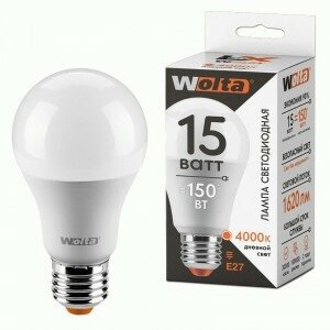 Светодиодная LED лампа Wolta LX лампа ЛОН A60 E27 15W(1620llm) 4000К 4K 121x61x61 30S60BL15E27 (упаковка 10 штук)