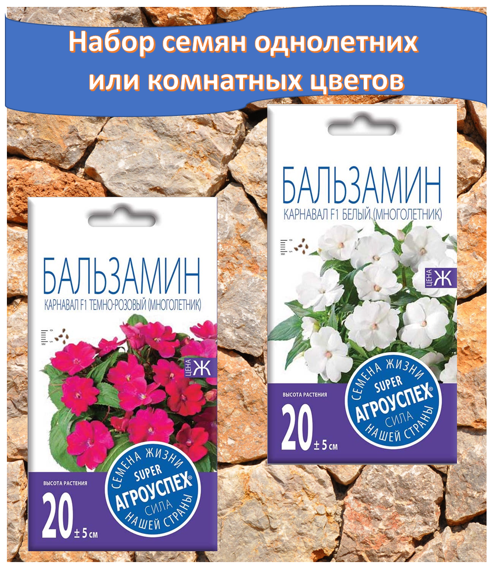 Набор семян комнатных цветов Агроуспех Бальзамин Карнавал F1 белого и темно-розового цвета.