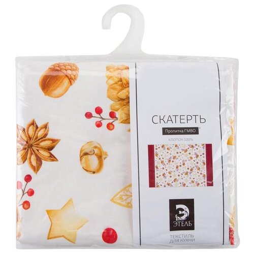 фото Скатерть этель golden christmas 5035903, 220х149 см, белый/красный/золотистый