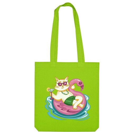 сумка кот гедонист зеленое яблоко Сумка шоппер Us Basic, зеленый