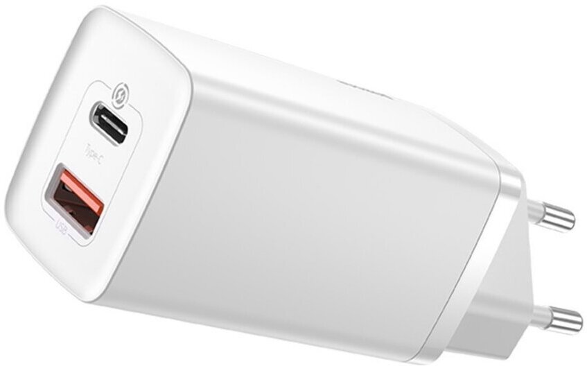 Зарядное устройство сетевое Baseus GaN2 Lite Quick Charger Туре-С, USB-A, 65W White - фото №1