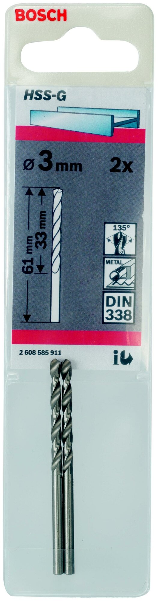 Сверло по металлу, по бетону, винтовое BOSCH Standardline 2.608.585.911 3 x 61 мм