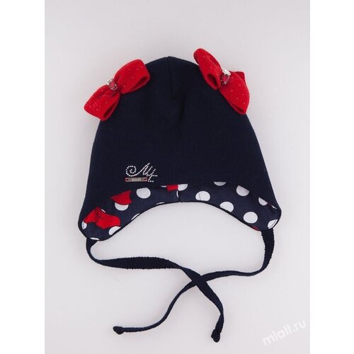 фото Шапка для девочки няшка, цвет темно-синий, весна-осень, размер 50-52 mialt
