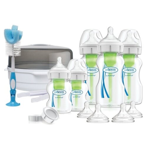 фото Dr.brown's набор deluxe с контейнером для стерилизации в свч с щипцами и 5 бутылочек "options+" dr. brown's