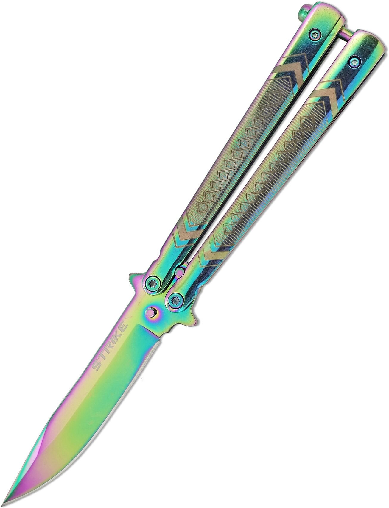 Нож складной бабочка радужный цвет с клипсой Ножемир Чёткий расклад Strike B-113CS