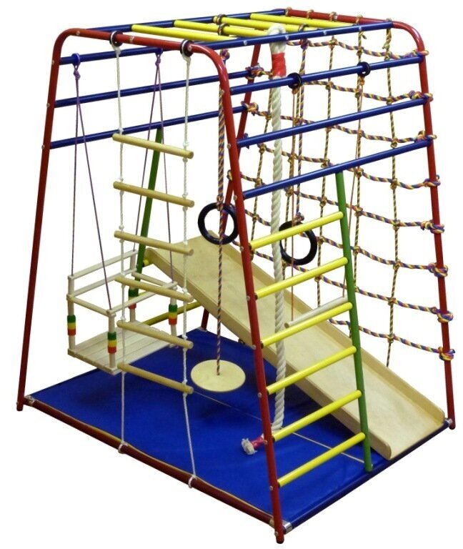 Детский спортивный комплекс Вертикаль "Весёлый Малыш NEXT" (металлические перекладины), фанерная горка, разноцветный