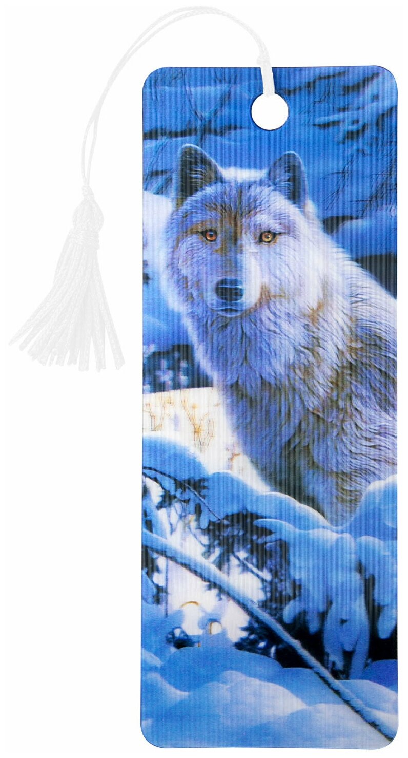 Закладка для книг 3D, BRAUBERG, объемная, «Белый волк», с декоративным шнурком-завязкой, 125752 /Квант продажи 6 ед./